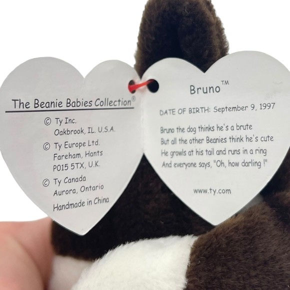 Ty Beanie Babies Baby1997 BRUNO Chocolate Brown Bull Terrier Dog Tush Tag Stamp - Picture 9 of 10